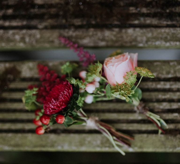 Buttonholes | Colourful DIY Barn Wedding at The Manor Barn, Cambridge | Meghan Lorna Photography