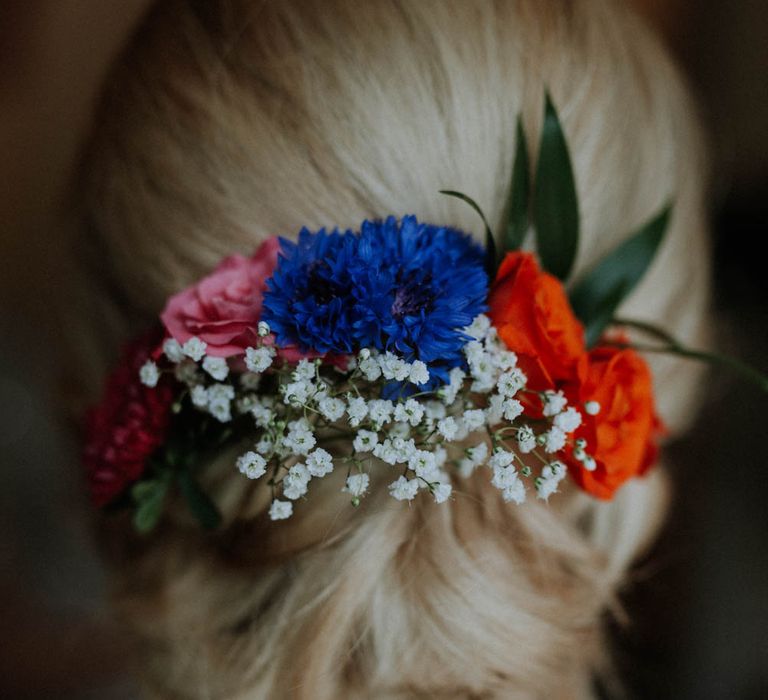 Fresh Wedding Hair Flowers | Colourful DIY Barn Wedding at The Manor Barn, Cambridge | Meghan Lorna Photography