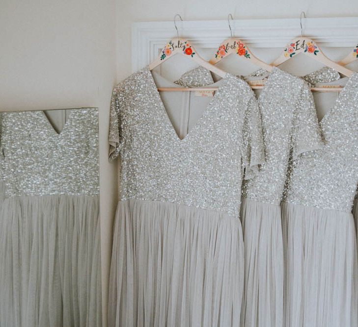 ASOS Sequin Bridesmaid Dresses | Colourful DIY Barn Wedding at The Manor Barn, Cambridge | Meghan Lorna Photography