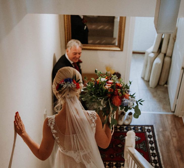 Father of the Bride First Look | Colourful DIY Barn Wedding at The Manor Barn, Cambridge | Meghan Lorna Photography