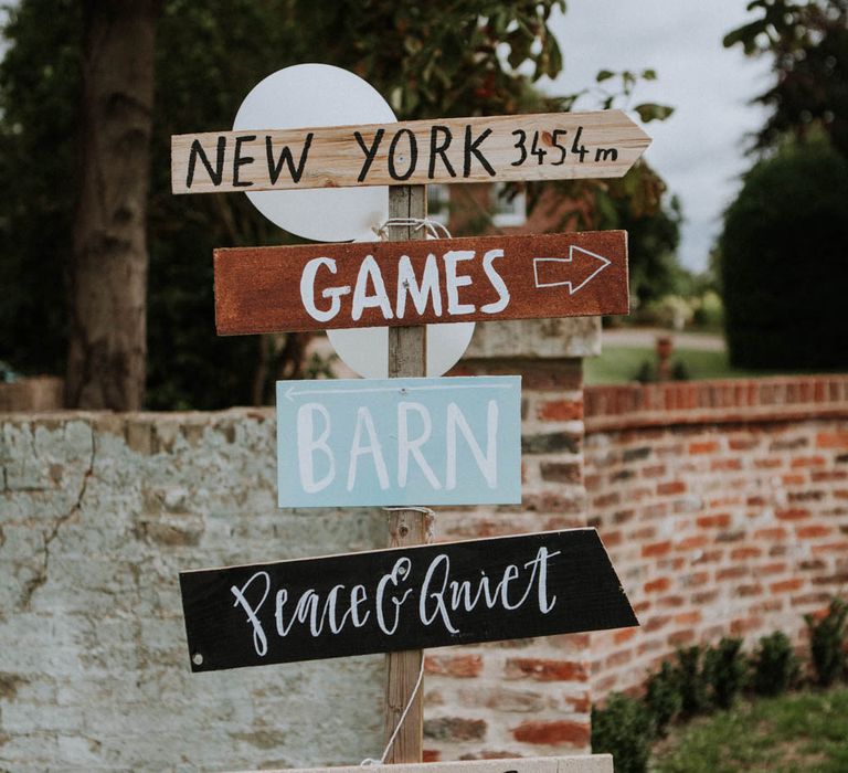 Direction Wedding Sign | Colourful DIY Barn Wedding at The Manor Barn, Cambridge | Meghan Lorna Photography