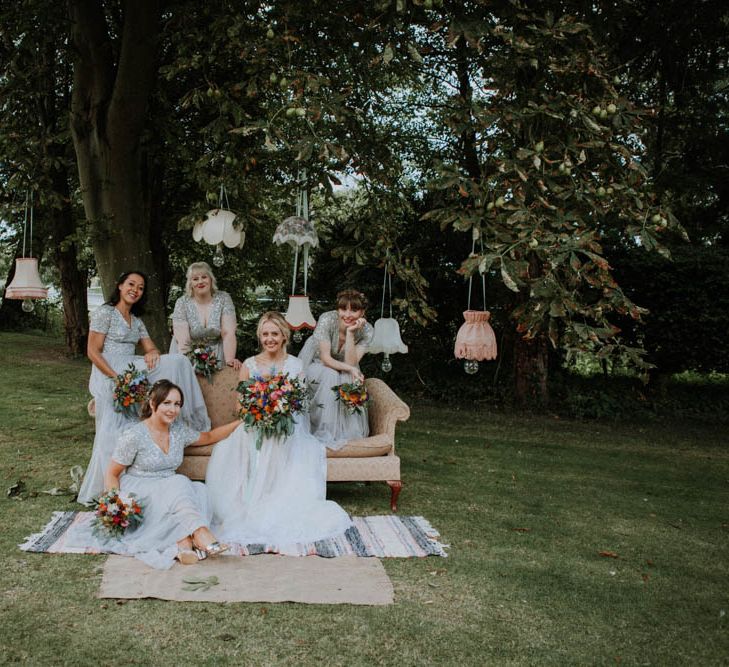 Vintage Chandeliers & Sofas Wedding Decor | Bridesmaids in ASOS Dresses | Colourful DIY Barn Wedding at The Manor Barn, Cambridge | Meghan Lorna Photography