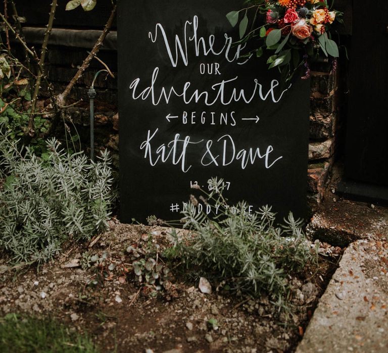 Blackboard Wedding Sign | Colourful DIY Barn Wedding at The Manor Barn, Cambridge | Meghan Lorna Photography