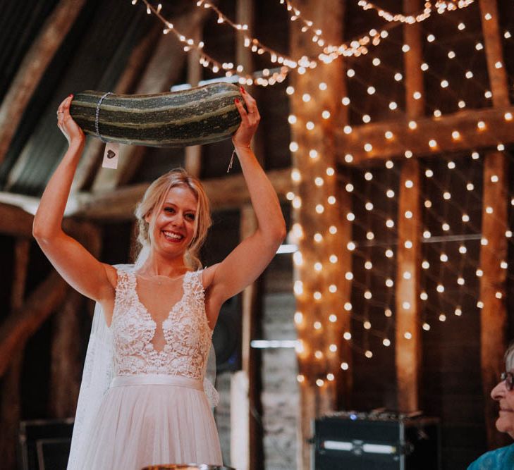 Prize Marrow Competition | Colourful DIY Barn Wedding at The Manor Barn, Cambridge | Meghan Lorna Photography