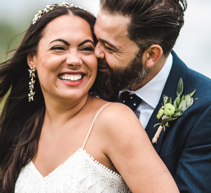 Bride in Self Portrait Dress | Groom in Navy Suit | PapaKåta Sperry Tent at Chafford Park in Kent Countryside | Eve Dunlop Photography | Roost Film Co.