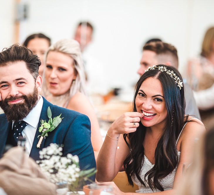 Speeches | Bride in Self Portrait Dress | Groom in Navy Suit | PapaKåta Sperry Tent at Chafford Park in Kent Countryside | Eve Dunlop Photography | Roost Film Co.