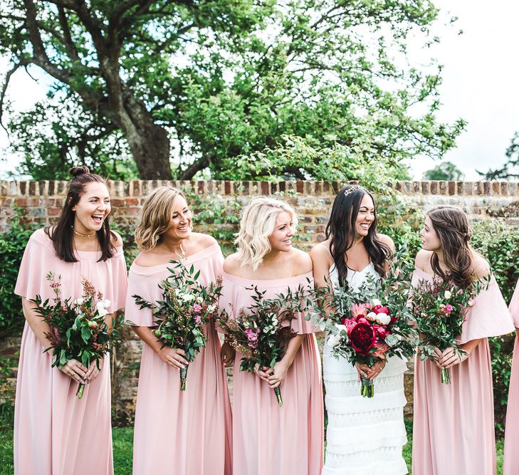 Bridal Party | Bridesmaids in Dusky Pink ASOS Bardot Dresses | PapaKåta Sperry Tent at Chafford Park in Kent Countryside | Eve Dunlop Photography | Roost Film Co.