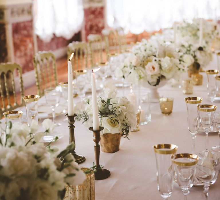 Elegant Reception Room | Gold Decor | White Flowers