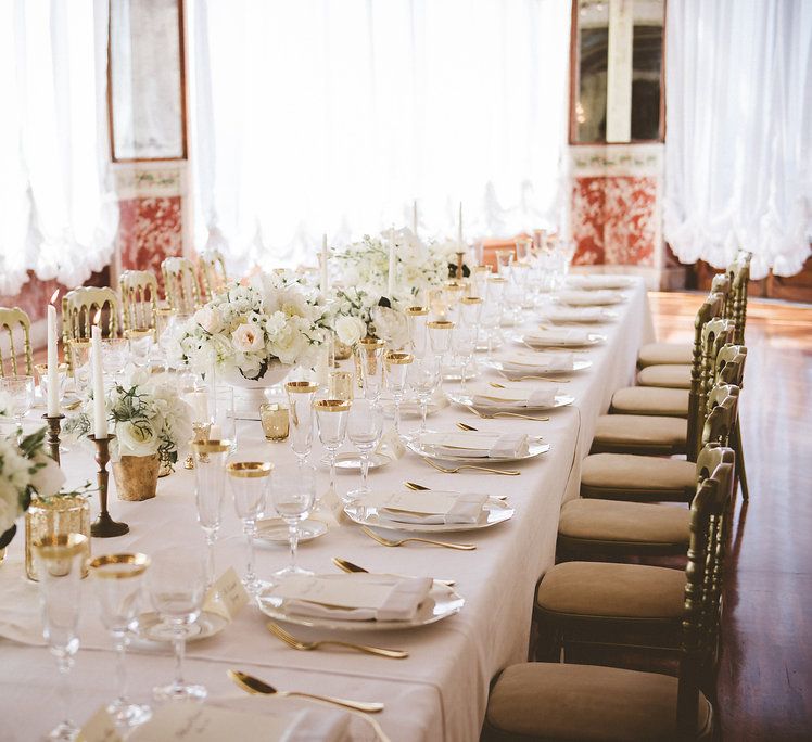 Elegant Reception Room | Gold Decor | White Flowers