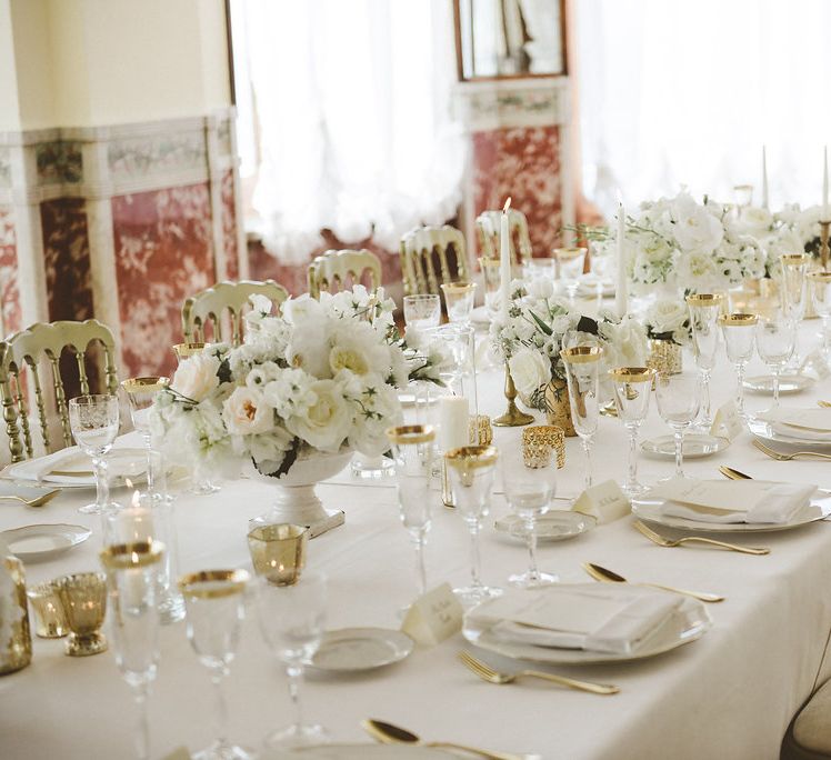 Elegant Reception Room | Gold Decor | White Flowers