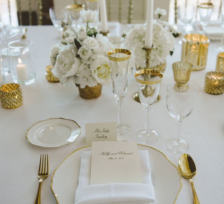 Elegant Reception Room | Gold Decor | White Flowers