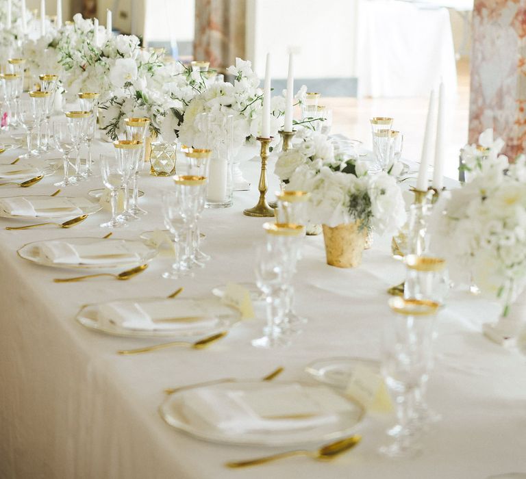 Elegant Reception Room | Gold Decor | White Flowers