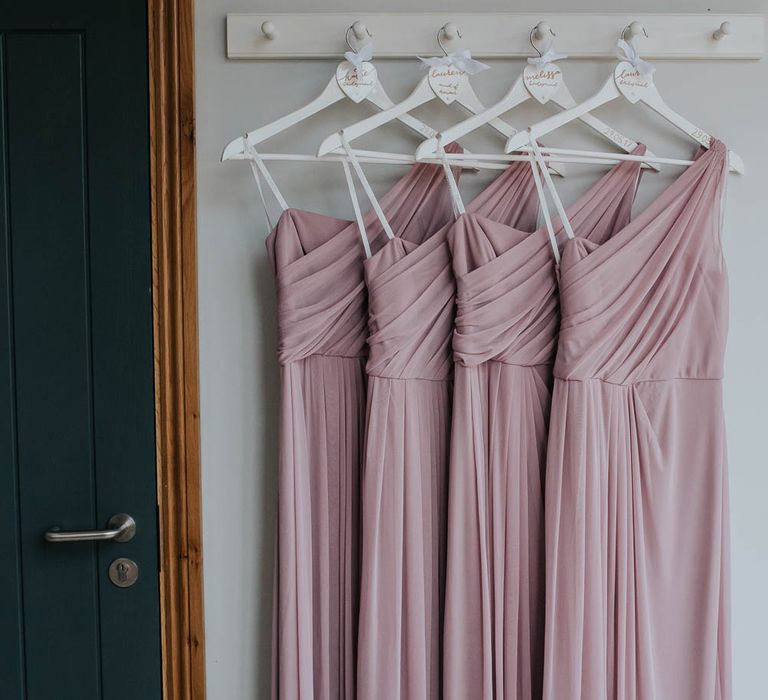 Dusky Pink Davids Bridal Bridesmaid Dresses | | Cooling Castle Barn Wedding | Michelle Cordner Photography