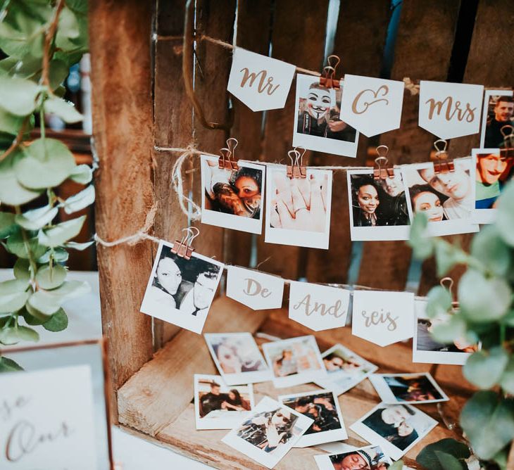 Rustic Crate Polaroid Picture Wedding Decor | Cooling Castle Barn Wedding | Michelle Cordner Photography