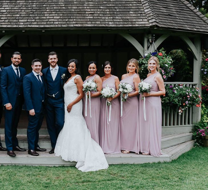 Wedding Party | Bride in Lace Mori Lee Gown | Groom in Ted Baker Suit | Cooling Castle Barn Wedding | Michelle Cordner Photography