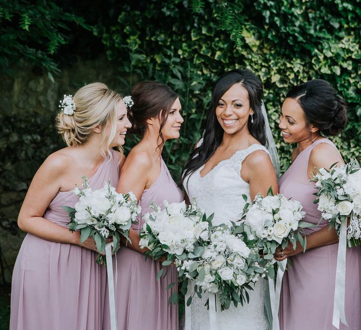 Bridesmaids in Dusky Pink Dresses | Bride in Mori Lee Gown | Cooling Castle Barn Wedding | Michelle Cordner Photography