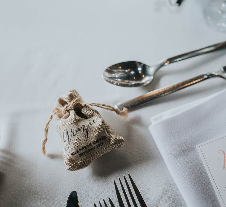 Hessian Pouch Wedding Favour | Cooling Castle Barn Wedding | Michelle Cordner Photography