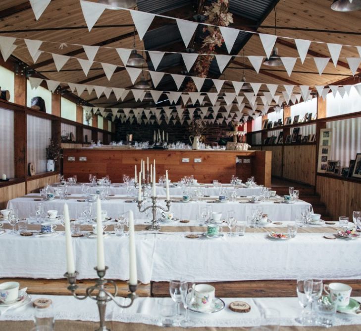 Bunting Reception | Bohemian Tipi Wedding Weekend at Fforest, Wales | Naomi Jane Photography