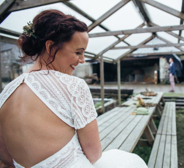 Bride in Lenora Watters Wtoo Gown | Bohemian Tipi Wedding Weekend at Fforest, Wales | Naomi Jane Photography