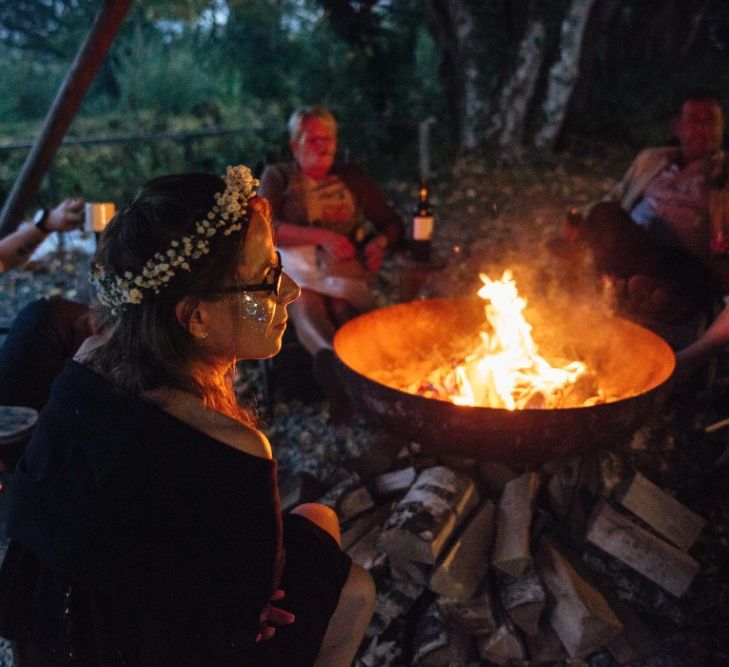 Firepit | Bohemian Tipi Wedding Weekend at Fforest, Wales | Naomi Jane Photography