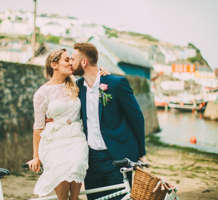 Bride & Groom on Tandem Bicycle