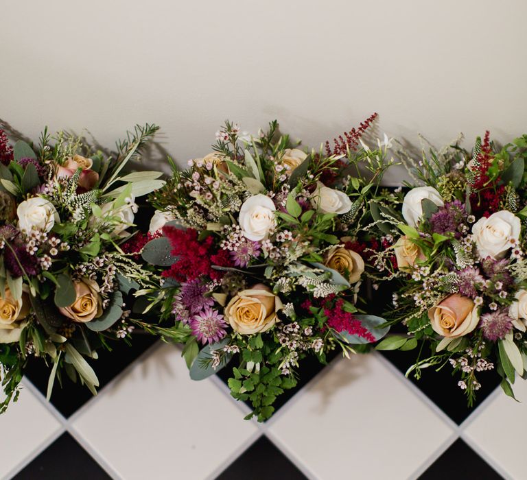 Blush Pink & Peach Rose & Dahlia Wedding Flowers | Country Wedding at Gorwell Farm, Dorset | Steph Newton Photography