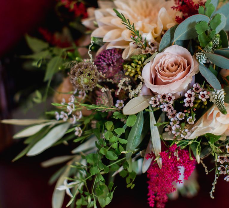 Blush Pink & Peach Rose & Dahlia Wedding Flowers | Country Wedding at Gorwell Farm, Dorset | Steph Newton Photography