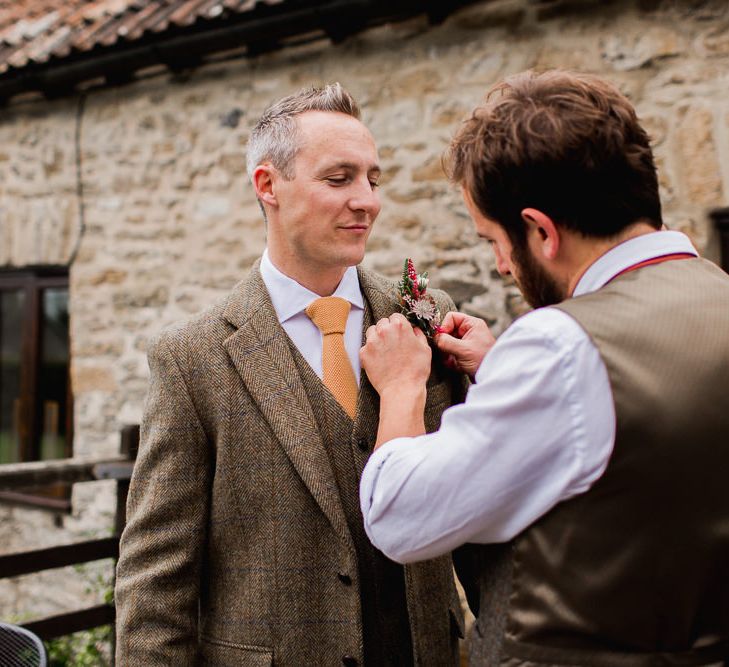 Groomsmen in Harris Tweed | Country Wedding at Gorwell Farm, Dorset | Steph Newton Photography