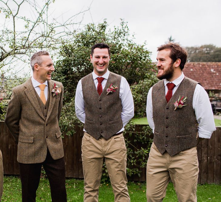 Groomsmen in Harris Tweed | Country Wedding at Gorwell Farm, Dorset | Steph Newton Photography