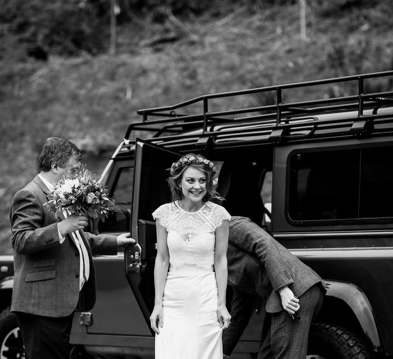 Bridal Entrance in Catherine Deane Separates | Groom in Harris Tweed | Country Wedding at Gorwell Farm, Dorset | Steph Newton Photography