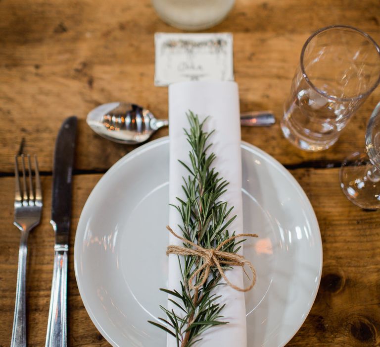 Herb & Twine Place Setting | Country Wedding at Gorwell Farm, Dorset | Steph Newton Photography