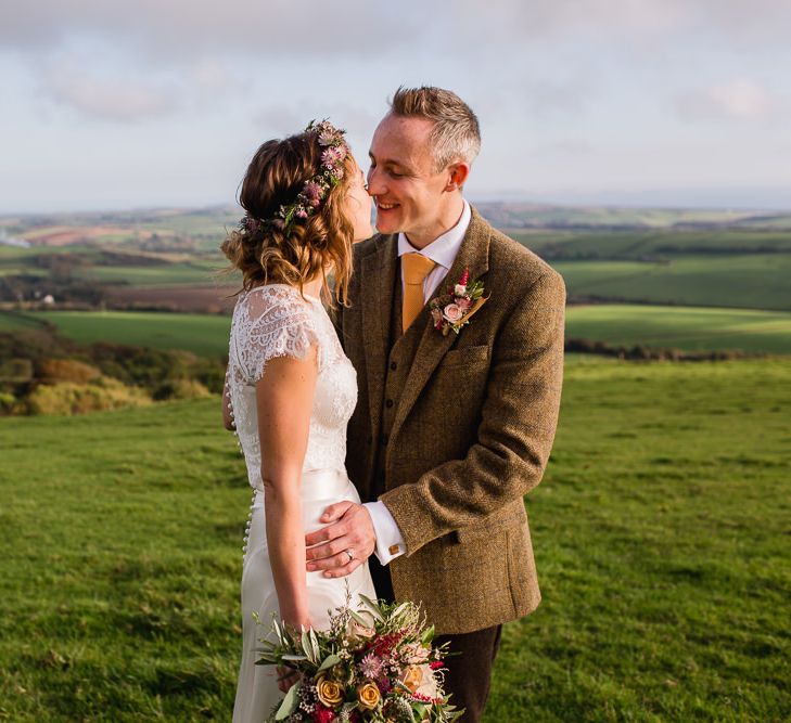 Bride in Catherine Deane Separates | Groom in Harris Tweed | Country Wedding at Gorwell Farm, Dorset | Steph Newton Photography