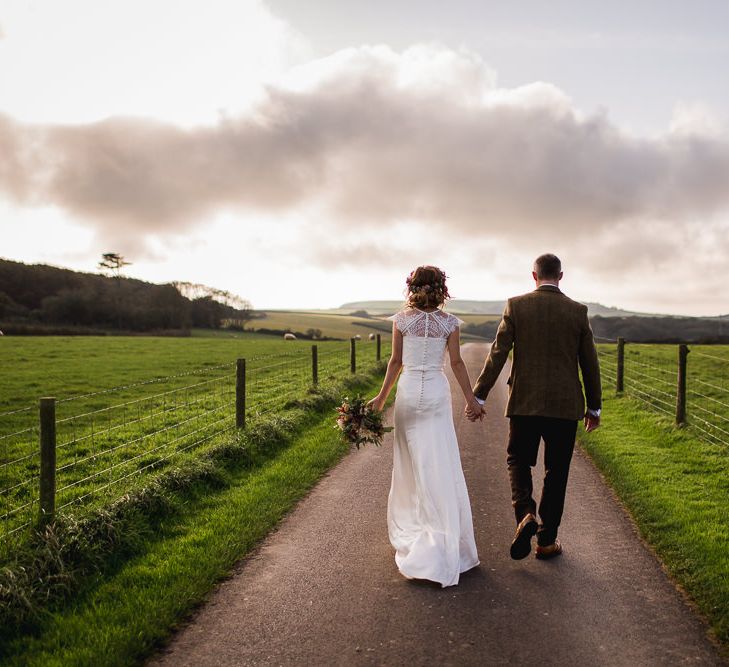 Bride in Catherine Deane Separates | Groom in Harris Tweed | Country Wedding at Gorwell Farm, Dorset | Steph Newton Photography