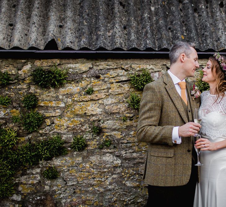 Bride in Catherine Deane Separates | Groom in Harris Tweed | Country Wedding at Gorwell Farm, Dorset | Steph Newton Photography