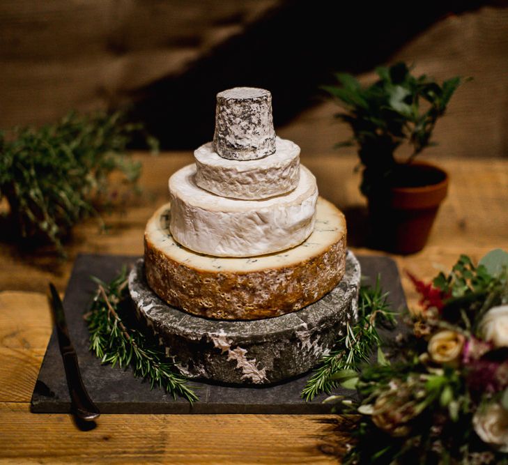 West Country Cheese Tower Wedding Cake | Country Wedding at Gorwell Farm, Dorset | Steph Newton Photography