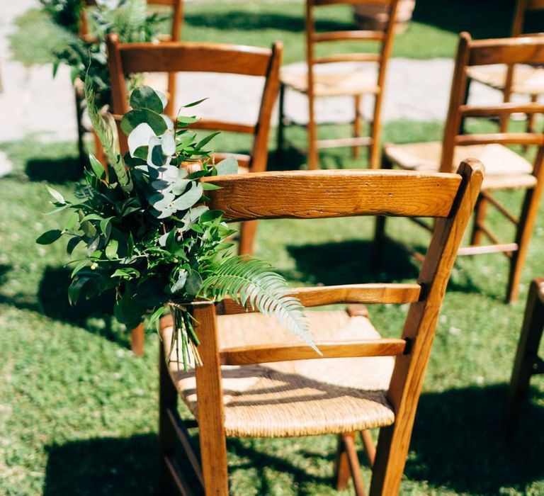 Aisle Chair Back Decor | Outdoor Intimate Wedding at Casa Cornacchi in Tuscany, Italy | Dale Weeks Photography