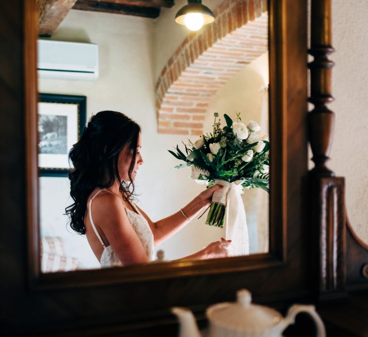 Bride in Sarah Seven Dress | Outdoor Intimate Wedding at Casa Cornacchi in Tuscany, Italy | Dale Weeks Photography