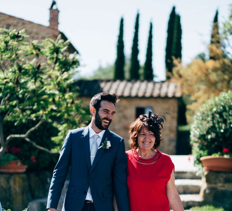 Groom in Paul Smith Navy Suit | Outdoor Intimate Wedding at Casa Cornacchi in Tuscany, Italy | Dale Weeks Photography