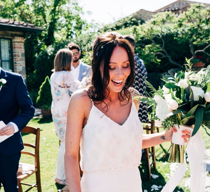 Bride in Sarah Seven Wedding Dress | Outdoor Intimate Wedding at Casa Cornacchi in Tuscany, Italy | Dale Weeks Photography