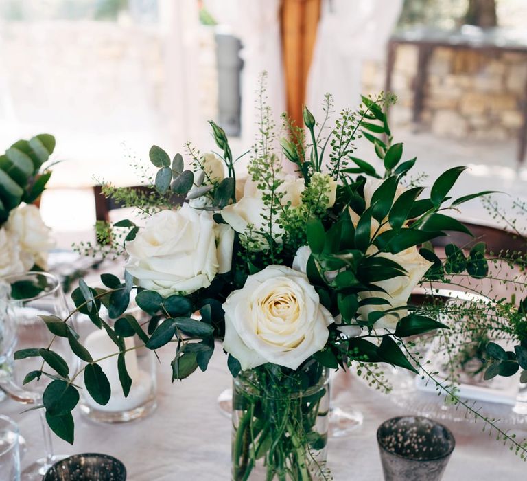 White Floral Centrepiece | Outdoor Intimate Wedding at Casa Cornacchi in Tuscany, Italy | Dale Weeks Photography