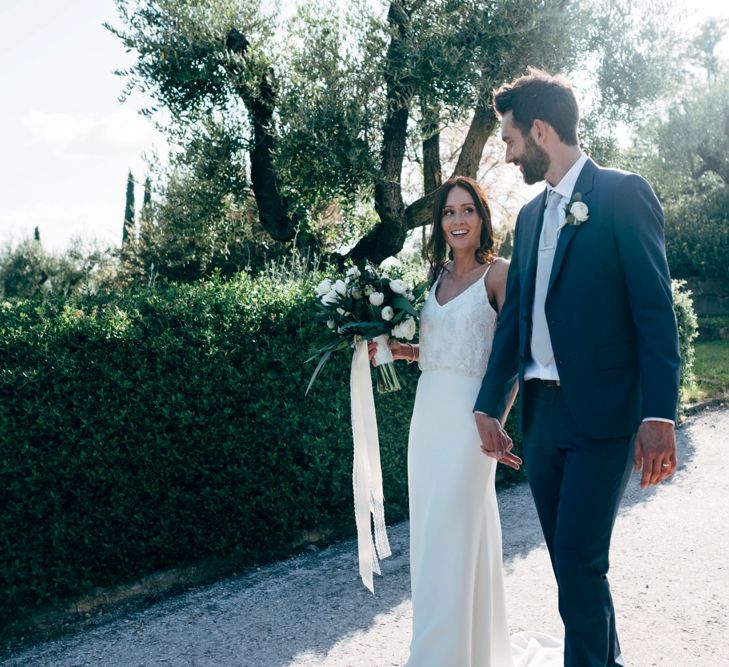 Bride in Sarah Seven Wedding Dress | Groom in Navy Paul Smith Suit | Outdoor Intimate Wedding at Casa Cornacchi in Tuscany, Italy | Dale Weeks Photography