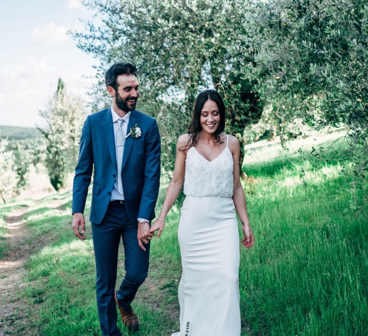 Bride in Sarah Seven Wedding Dress | Groom in Navy Paul Smith Suit | Outdoor Intimate Wedding at Casa Cornacchi in Tuscany, Italy | Dale Weeks Photography