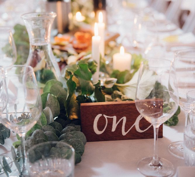 Floral Table Runner & Wooden Table Number