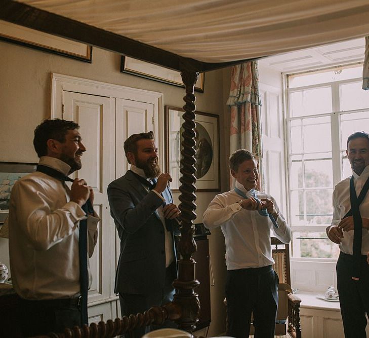 Groomsmen Getting Ready | Blue & White Outdoor Summer Wedding at Maunsel House, Somerset | Maureen Du Preez Photography