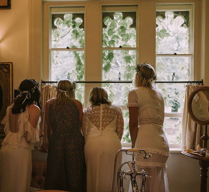 Bridal Morning Preparations | Bridesmaids in Different Dresses | Blue & White Outdoor Summer Wedding at Maunsel House, Somerset | Maureen Du Preez Photography