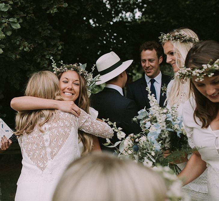 Wedding Ceremony | Bride in a Laure de Sagazan Gown | Groom in Navy Suit | Blue & White Outdoor Summer Wedding at Maunsel House, Somerset | Maureen Du Preez Photography