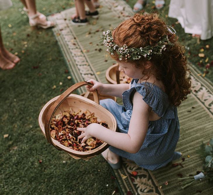 Flower Girl with Confetti Basket | Blue & White Outdoor Summer Wedding at Maunsel House, Somerset | Maureen Du Preez Photography