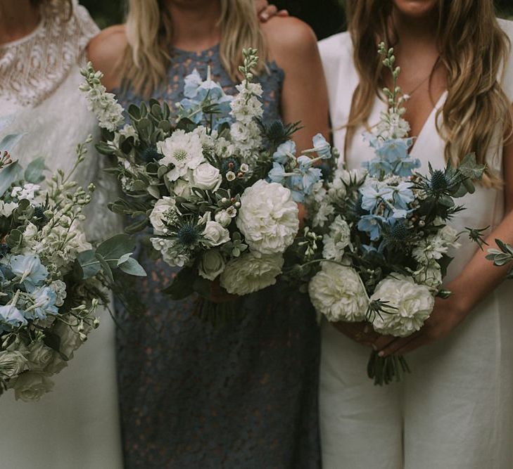 Blue & White Bouquets | Blue & White Outdoor Summer Wedding at Maunsel House, Somerset | Maureen Du Preez Photography