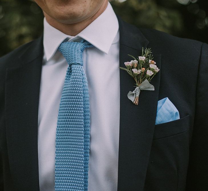 Groom in Blue Woven Tie | Blue & White Outdoor Summer Wedding at Maunsel House, Somerset | Maureen Du Preez Photography