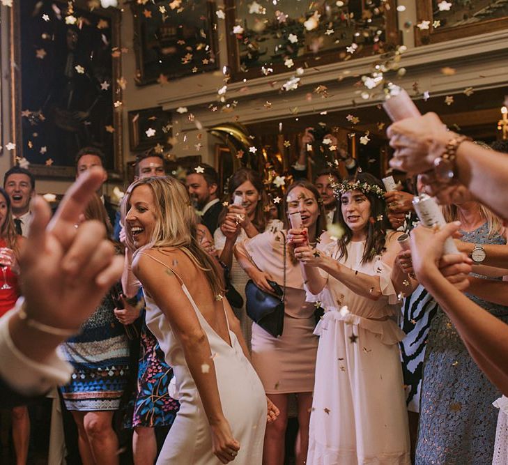 Confetti Bomb Dance Floor | Blue & White Outdoor Summer Wedding at Maunsel House, Somerset | Maureen Du Preez Photography